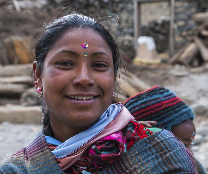 A woman resident of the village Marpha circa November 2013 in Marpha.