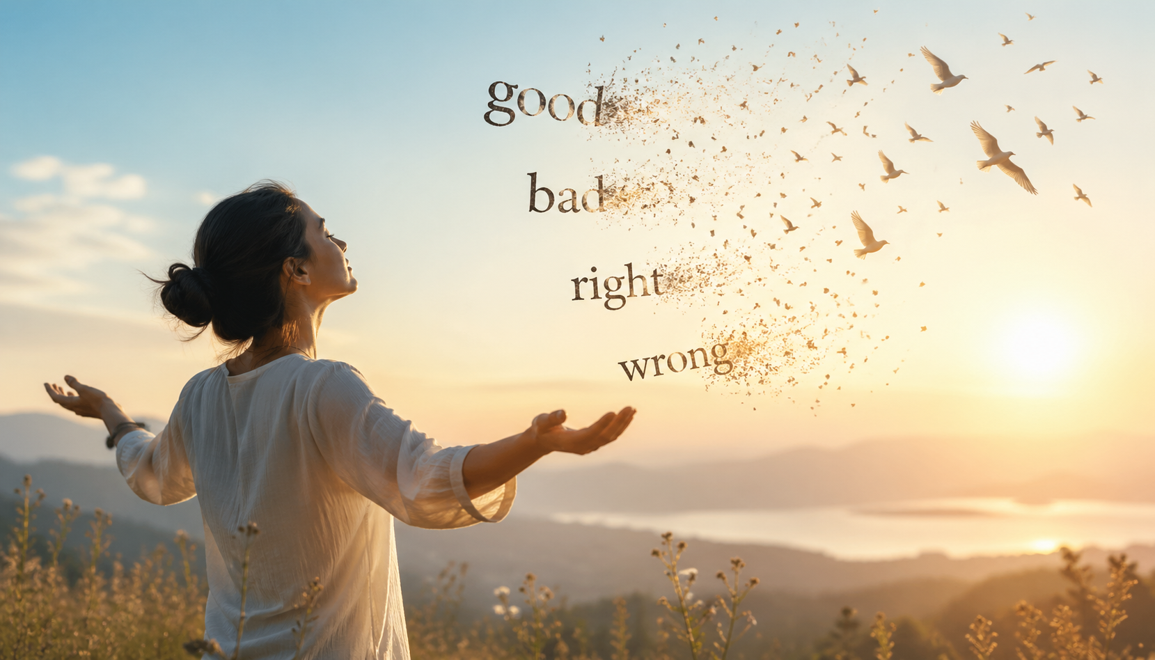 Image of a woman letting go of judgements